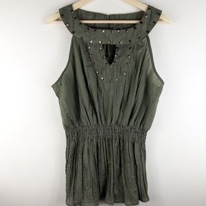 Semi sheer olive green studded peplum shirt A510
